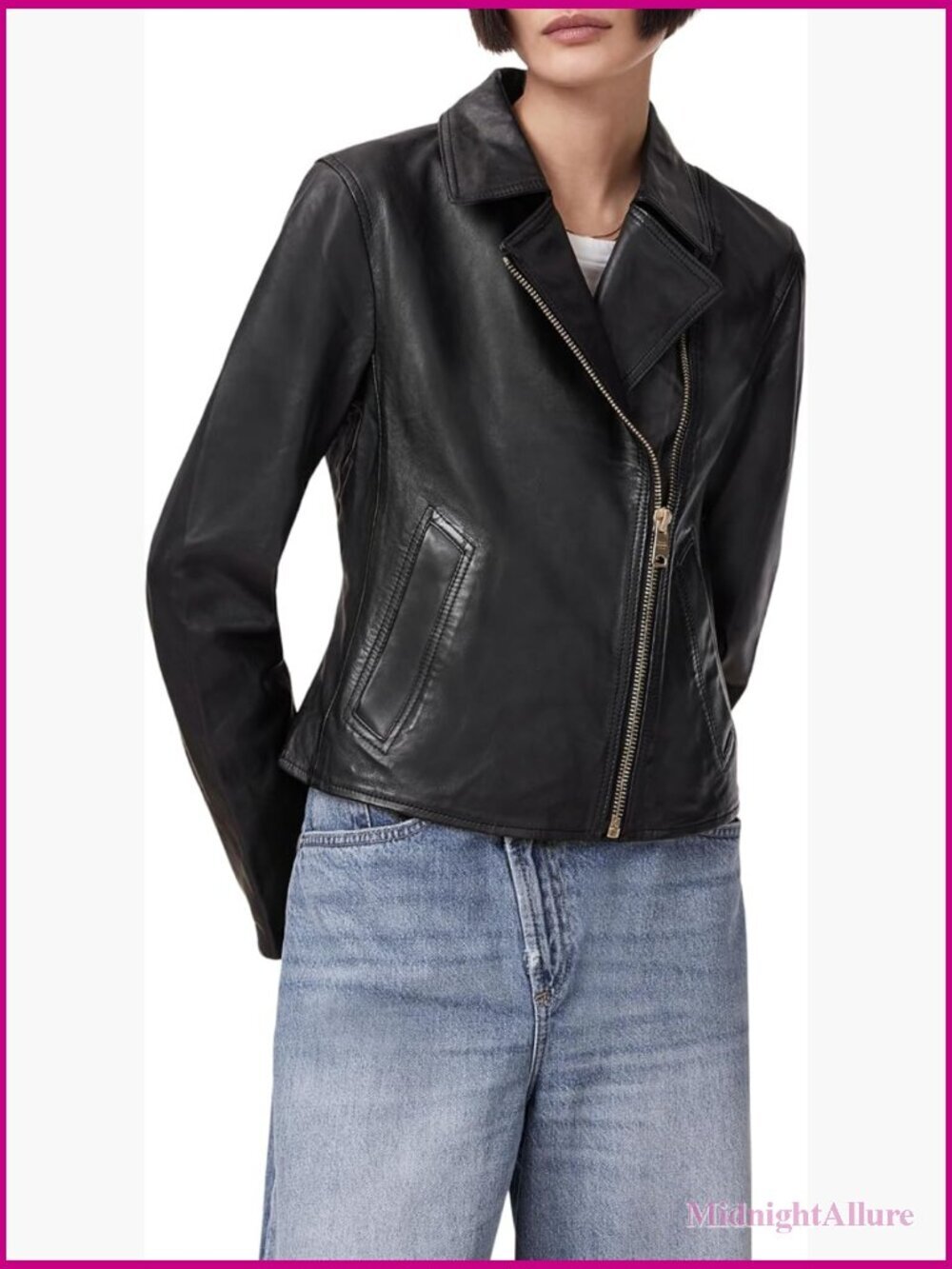 Vela Leather Biker Jacket Slim Fit Asymmetrical Zip Long Sleeve